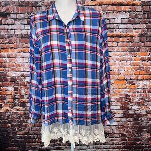 NWT Umgee Plaid Collared Button Down Blouse
